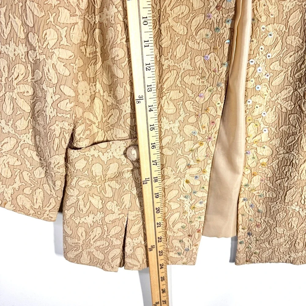 Emma James Skirt Suit Set Womens 12P Beige 3pc Floral Jacket Formal Bridal Party